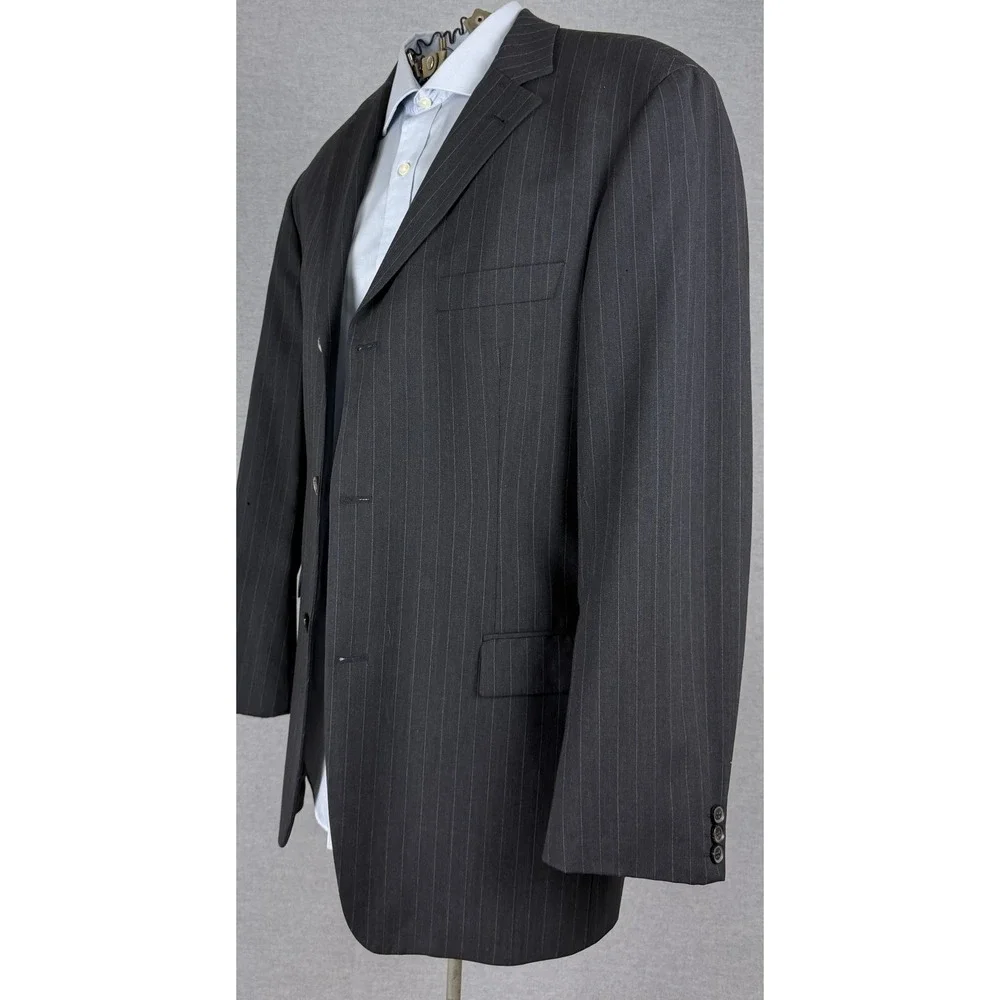 Hugo Boss Vintage Pinstripe Suit Mens 42L 31x31 Charcoal Gray 2 Piece Made USA